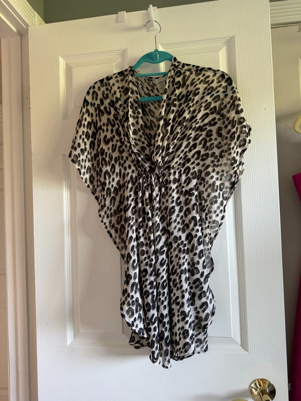 Leopard Print V-Neck sheer cover up - Black & Cream